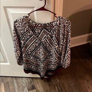 HeartSoul Black and White Graphic 3/4 Sleeve Blouse